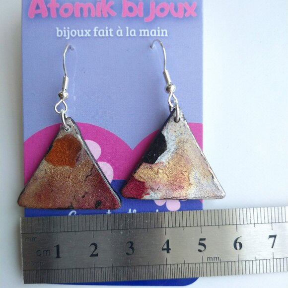 Handmade color mix  polymer clay earrings. Boucles d'oreilles fait à la main. - Picture 3 of 7